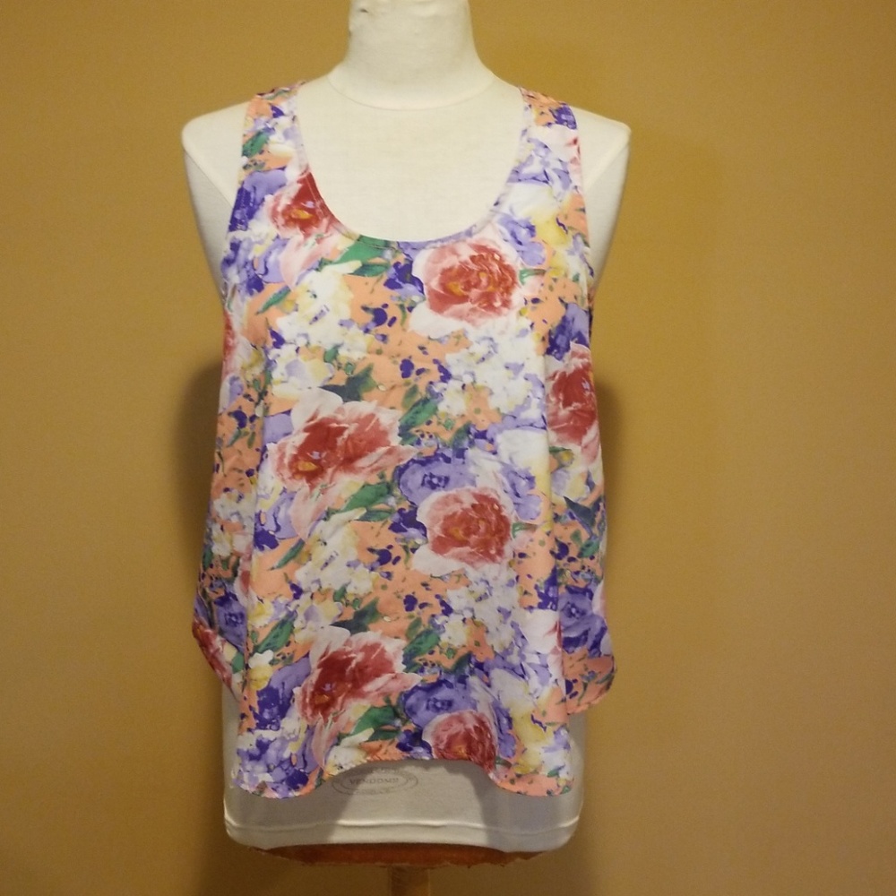 Floral cut out back tank